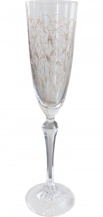 TAÇA CHAMPANHE ELIZABETH DECORADA CRISTAL TRANSPARENTE 200 ML DETALHES DOURADOS